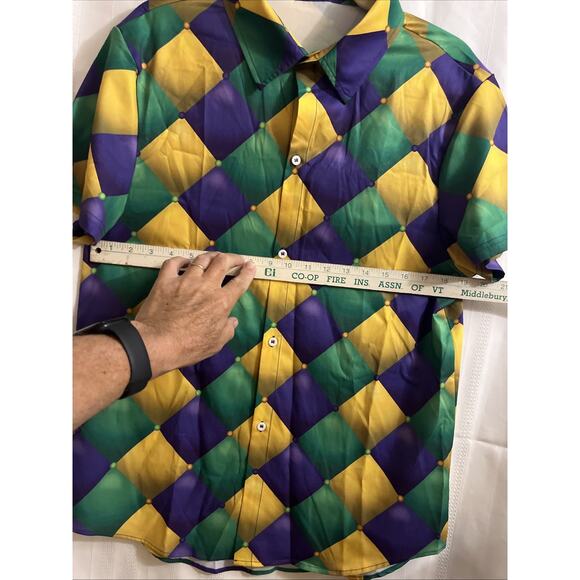 Mardi Gras Print Casual Button Down Short Sleeve Shirt New Orleans Small W/Beads - Picture 10 of 15